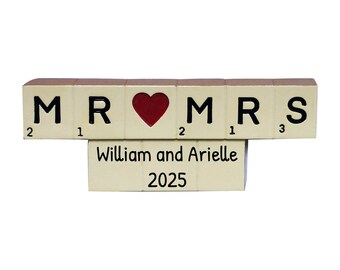 Adornos personalizados para parejas, juego de mesa de letras, adornos para parejas, adornos para el señor y la señora, adorno para familia de 2, adorno para aniversario de boda