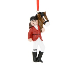 Ornamento personalizzato per equitazione - Ornamenti natalizi equestri, ornamento per cavalli - Cavaliere castano - Personalizzazione gratuita