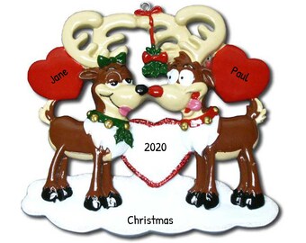Personalized Christmas Ornament For Couples, Reindeer Ornament, Christmas Gift, Love Christmas Ornament, Engagement Ornament, Personalized