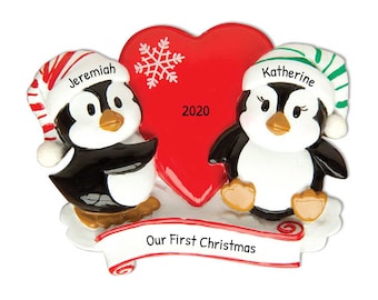 Personalized Christmas Ornaments for Couples - Penguin Heart Couple Ornaments Penguin Christmas Ornaments - Free Customization