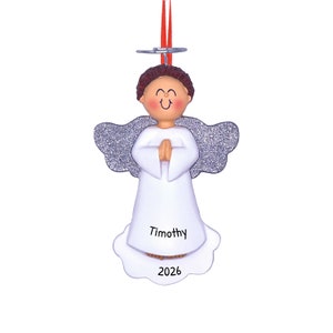 Personalisierte Engel Ornament - Schutzengel Geschenk, Engel wacht über Sie - Brünett Männchen betend - Kostenlose Anpassung mit Geschenk Box