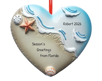 Beach Ornament, Personalized Gift, Coastal Ornament, Beach Heart Ornament, Custom Ornaments, Nautical Ornament, Sand Ornament,Christmas Gift