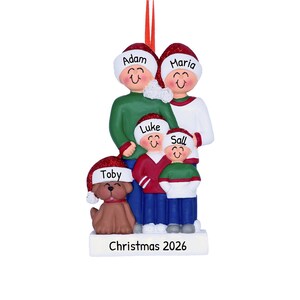 Personalized Family Ornament 2023 - Smiling Family Dog Ornament 2023 Family of 4 Ornament with Dog - Free Customization with Gift Box