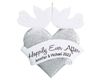 Personalized Wedding Ornament, Happily Ever After, Heart Ornament 2024, Just Married Ornament for Couples, His And Hers Ornament, Mr And Mrs