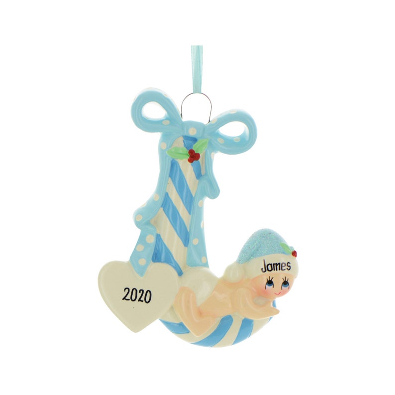 Personalized Babys First Christmas Ornament 2023 Baby Boy Candy Cane Christmas Ornament Blue Free Customization With Gift Box image 3