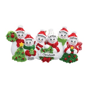 Gepersonaliseerd familieornament 2023 - sneeuwpop kerstversiering familie van 6 sneeuwpop familieornament - gratis aanpassing