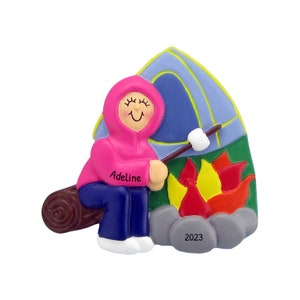 Personalized Campfire Ornament - Smores Ornaments 2023, Marshmallow Ornament, Happy Camper - Marshmallow - Free Customization