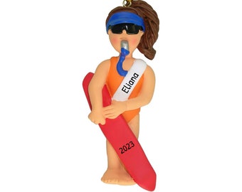 Adorno de salvavidas personalizado - Adornos de playa personalizados para árbol de Navidad - Mujer morena - Personalización gratuita