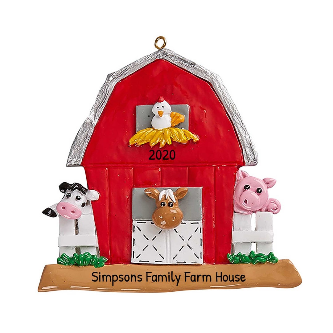Personalized Big Red Barn Ornament 2023 Christmas Tree Farm Ornament, Farm Animals Farmer