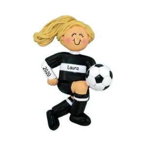 Personalisierte Fußball Ornament - Fußballspieler Ornament, Fußball Ball Ornament 2023 - Blonde Weibliche Schwarze Uniform - Kostenlose Anpassung