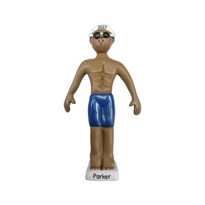 Personalized Swim Ornaments - Swimmer Ornament, Swim Coach Gifts, Swimming Pool Ornament - Black Male Swimmer - Free Customization