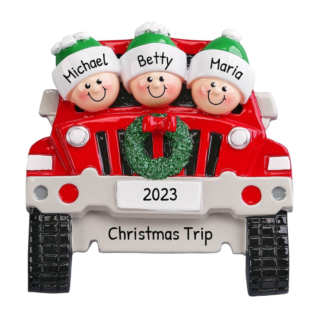 Family of 3 Road Trip Ornament, Christmas Trip Ornament, Personalized