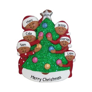 Adorno familiar personalizado 2024, árbol de Navidad decorativo familiar negro, decoración de árbol de Navidad familiar de 6, regalo de decoración navideña, decoración navideña