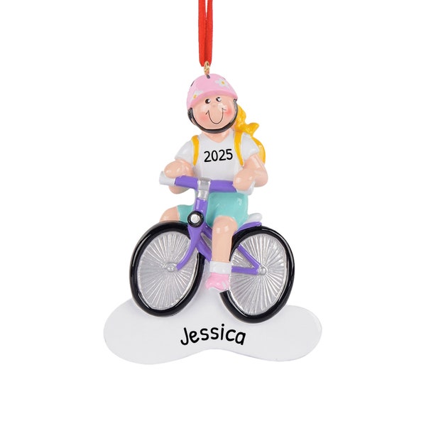 Personalized Bicycle Ornament 2023 - Mountain Bike Ornament, Dirt Bike Ornament - Blonde Little Girl Bike - Free Customization with Gift Box