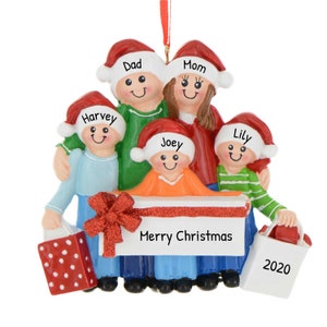 Personalized Family Ornament 2023 - Gift Box Ornaments Family of 5 Ornament Gift Box Christmas Ornaments - Free Customization