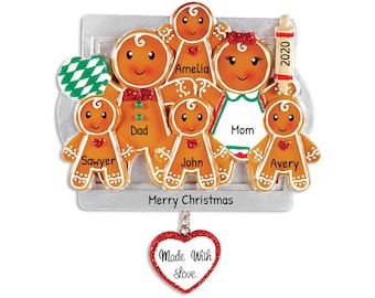Personalized Family Christmas Ornament 2024, Gingerbread Cookie Ornament Family of 6 Gingerbread Ornament, Custom Gingerbread Ornament