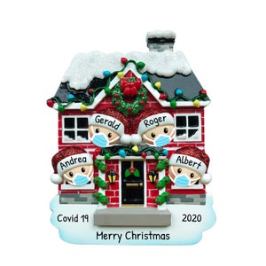 Personalized Family Ornament 2023 - Family of 4 with Mask New House Ornament 2023 First House Ornament - Free Customization