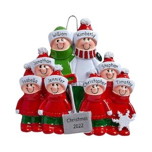 Adorno navideño familiar, adorno familiar de 8 personas, decoración personalizada, adorno para nietos, regalo familiar, adorno para una gran familia, decoración navideña