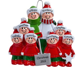 Personalized Family Ornament 2023 - Snow Family Ornaments 2023 Family of 8 Snow Ornaments Christmas 2023 - Free Customization