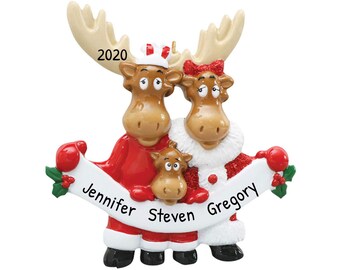 Personalisierte Familie Weihnachten Ornament 2023 - Elch Ornament Familie von 3 2023 Deer Familie Ornamente - Kostenlose Anpassung