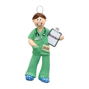 Personalized Medical Ornament - Nurse Ornaments, Doctor Ornaments, Medical Profession - Scrubs Man - Free Customization