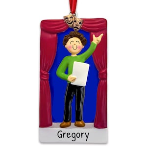 Brunette Men Actor Ornament, Personalized Theater Acting Ornament, Men Performer Ornament, Stage Actor Gift, Theater Decor, Valentine Gift