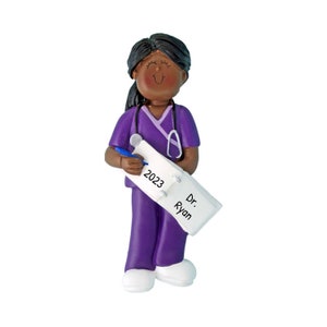 Personalized Medical Ornament - Nurse Ornaments, Doctor Ornaments, Medical Profession - Black Female - Free Customization