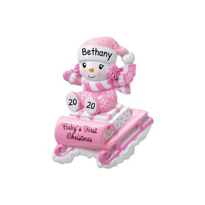 Personalized Babys First Christmas Ornament 2023 - Sled Baby Girl First Christmas Ornament Pink - Free Customization