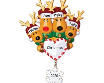 Personalisierte Familien Ornament 2023 - Rentier Familie Weihnachtsbaum Ornament Familie mit 4 Hirsch Ornamenten - Kostenlose Anpassung