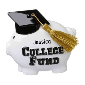 College Fund Piggy Bank Ornament, Graduation Ornament, Custom Name Ornament, Personalized Graduation Class Of 2024, College Fund Ornament