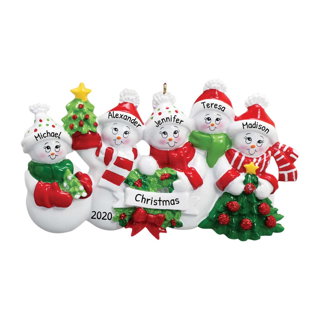 Personalized Snowman Family of 5 Ornament, Christmas Ornament ...