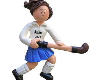 Personalized Girls Field Hockey Ornament, Girls Field Hockey Gifts, Sport Ornament, Brunette Girl Ornament, Field Hockey Player Ornament