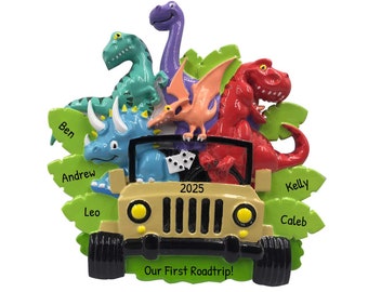 Personalized Family Ornament 2023 - Dino Ornament Family of 5 Dinosaur Ornaments Dino Ornaments 2023 - Free Customization