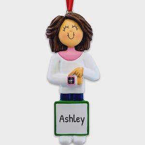 Personalized Brown Hair Girl Ornament, Gadgets Ornament, Tech Ornament, Custom Ornament, Personalized Gift, Technology Gift, Girl Gift