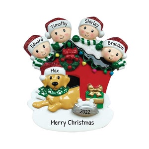 Family Of 4 Ornaments, Family With Dog Ornaments, Personalized Ornament 2023, Custom Name Ornaments, Personalized Gift, Stocking Stuffer