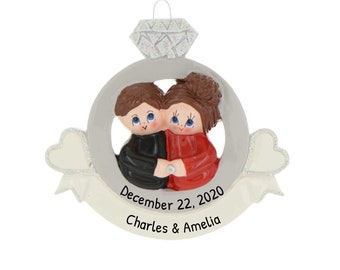 Engagement Ornament, Personalized Wedding Ornament, Couple Ornament, Diamond Ring Ornament, 2023 Ornament, Just Married Ornament, Custom