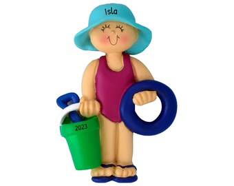 Personalisierte Strand Weihnachtsverzierungen - Küstenverzierungen, Meere und Grüße Feiertagsdekor - Strandmädchen - freie Anpassung mit Geschenkbox