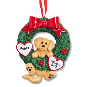 Golden Retriever In Wreath Ornament, Dog Lover Gift, Miniature Dog Ornament, Christmas Doggie Decor, Festive Family Gift, Stocking Filler