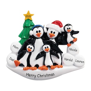 Family Christmas Ornament, Penguin Family Ornament, Family Of 5 Christmas Gift, Christmas Tree Decoration, Family Personalized Gift, Xmas