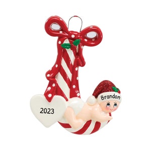 Personalisierte Babys erste Weihnachtsverzierung 2023 - Baby Unisex Zuckerstangen-Weihnachtsverzierung - Kostenlose Anpassung mit Geschenkbox