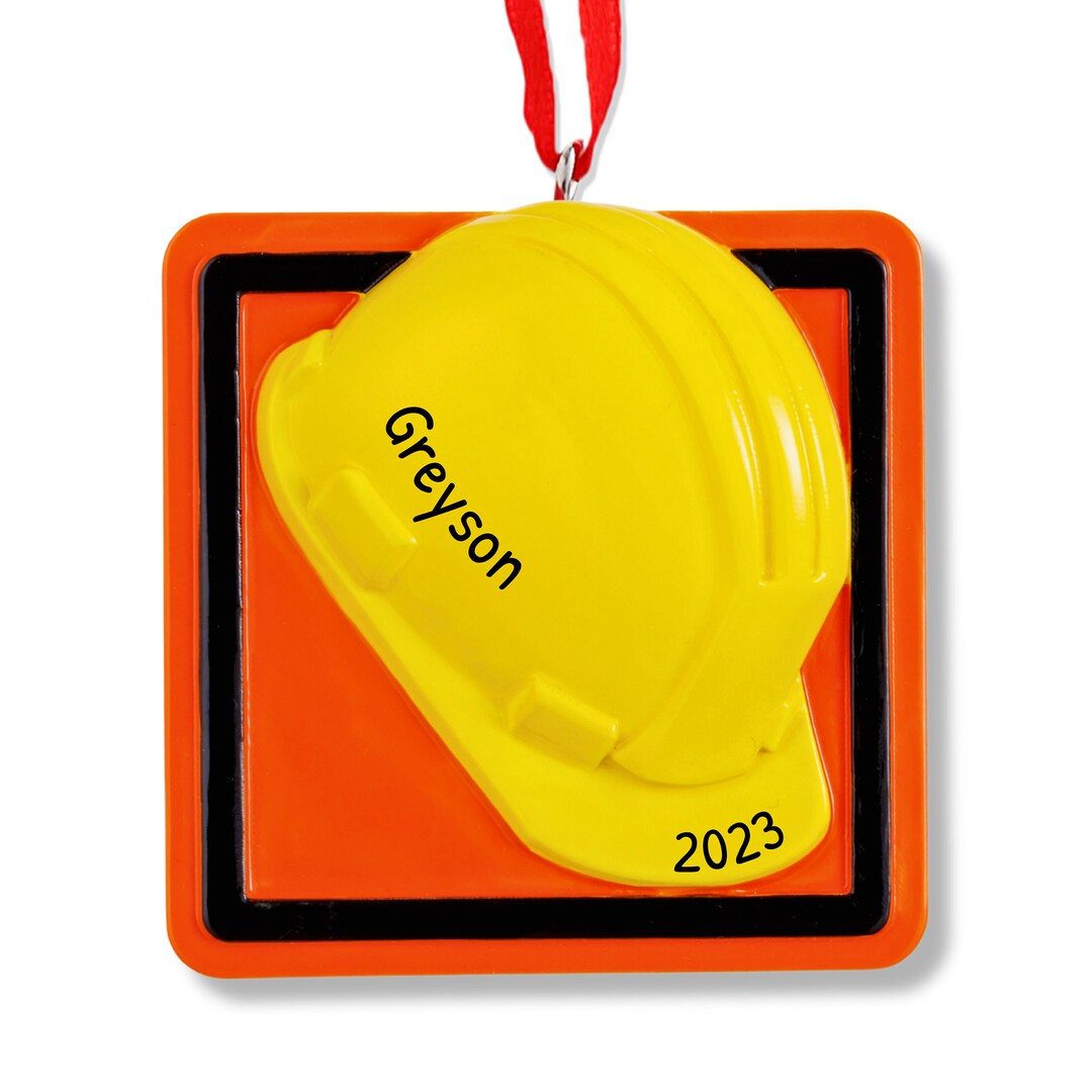 Mining Helmet Ornament, Gift for Miners, Personalized Ornament, Safety Yellow Helmet Ornament
