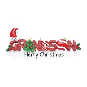 Adorno navideño personalizado para niños 2023: adorno con letras para nietos, adornos con palabras brillantes para nietos: personalización gratuita