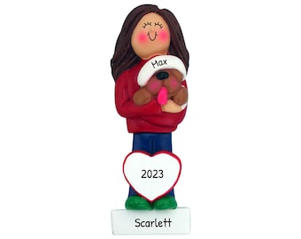 Personalized Pet Ornaments 2023 - Dog Christmas Ornaments Dog Lover Brunette Female Ornament Dog Ornament - Free Customization