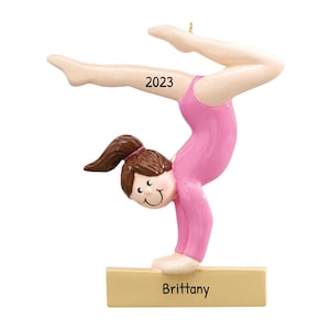 Personalized Gymnastics Ornament for Girl, Gifts for Gymnasts, Brunette Gymnast Beam Gift, Gymnastics Figure, Female Gymnastics Gift