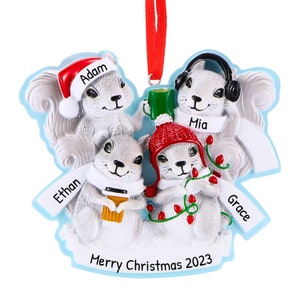 4 Familie Ornament, Weihnachten Ornament, vierköpfige Familie, Weihnachtsgeschenk, Urlaub Ornament, Kaninchen Ornament, Häschen Ornament, Benutzerdefinierte Ornament