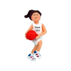Personalized Basketball Ornament, Basketball Decor, Basketball Keepsake, Sports Ornament, Brunette Female Basketball Ornament, Girl Gift
