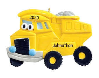 Personalized Dump Truck Ornament Christmas - Construction Ornaments Christmas, Dump Truck Christmas - Dump Truck Eyes - Free Customization