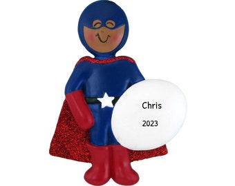Personalized Superhero Ornament, African American Superhero Car Charm & Hanging Office Decor, Mens Birthday Cake Topper Toy,Fathers Day Gift