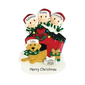 3 köpfige Familie mit Hund Ornament, Familie Ornament, Familie mit Hund, personalisiertes Geschenk unter 20, Hundehütte Zwinger 2023, Custom