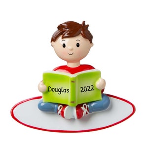 Personalized Bookworm Ornament, Book Ornament, Reading Ornament, Christmas Gift For Boy, Book Lover Gift, Bookish Ornament, Reader Gift